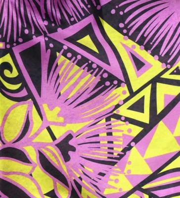 Tahitian Shantung Skirt with Kahiko & Lehua Print / Luxury Collection / Pink & Yellow / J3226-7