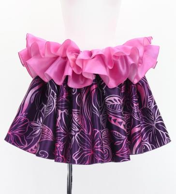Tahitian Shantung Skirt with Kahiko & Hibiscus Print / Luxury Collection / Purple & Pink / J3226-8