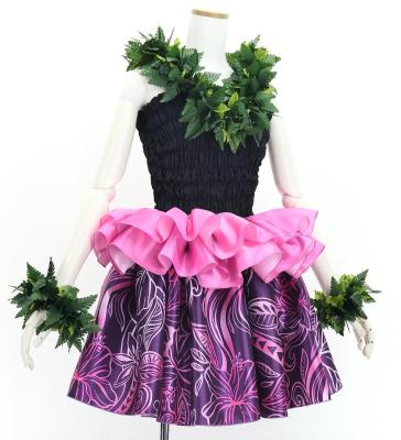 Tahitian Shantung Skirt with Kahiko & Hibiscus Print / Luxury Collection / Purple & Pink / J3226-8