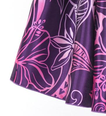 Tahitian Shantung Skirt with Kahiko & Hibiscus Print / Luxury Collection / Purple & Pink / J3226-8