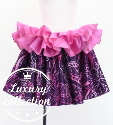 Tahitian Shantung Skirt with Kahiko & Hibiscus Print / Luxury Collection / Purple & Pink / J3226-8