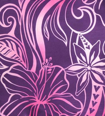 Tahitian Shantung Skirt with Kahiko & Hibiscus Print / Luxury Collection / Purple & Pink / J3226-8