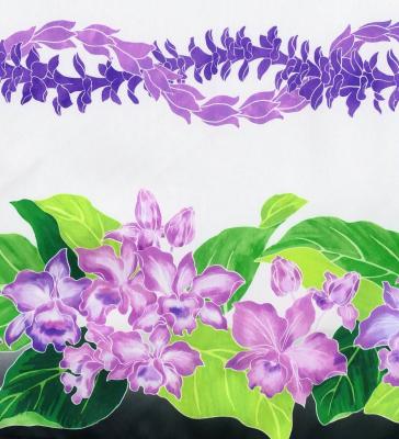 Hula Shantung Pa'u Skirt with Cattleya Lei Print / Luxury Collection / Black / J3227bk