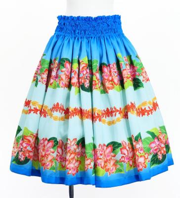 Hula Shantung Pa'u Skirt with Cattleya Lei Print / Luxury Collection / Blue / J3227bl