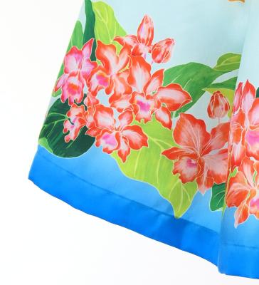 Hula Shantung Pa'u Skirt with Cattleya Lei Print / Luxury Collection / Blue / J3227bl