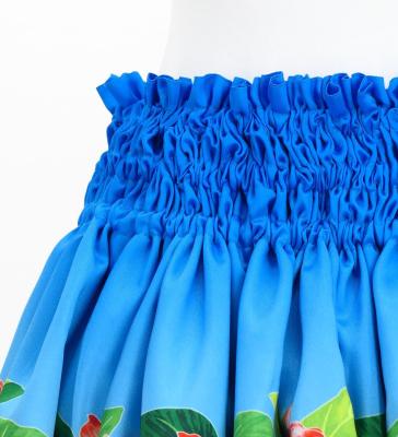 Hula Shantung Pa'u Skirt with Cattleya Lei Print / Luxury Collection / Blue / J3227bl