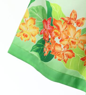 Hula Shantung Pa'u Skirt with Cattleya Lei Print / Luxury Collection / Green /J3227gr