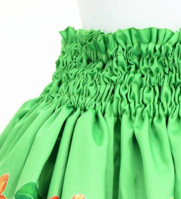 Hula Shantung Pa'u Skirt with Cattleya Lei Print / Luxury Collection / Green /J3227gr