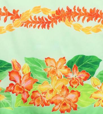 Hula Shantung Pa'u Skirt with Cattleya Lei Print / Luxury Collection / Green /J3227gr