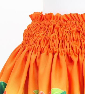 Hula Shantung Pa'u Skirt with Cattleya Lei Print / Luxury Collection / Orange / J3227or
