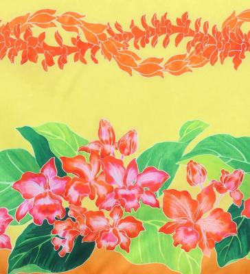 Hula Shantung Pa'u Skirt with Cattleya Lei Print / Luxury Collection / Orange / J3227or