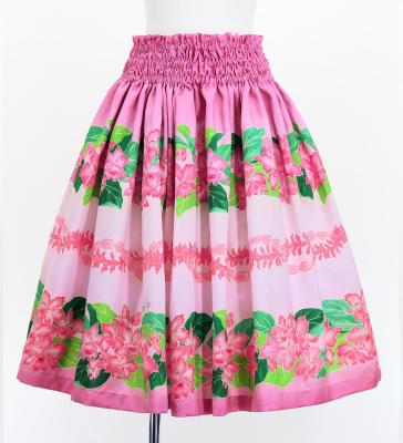 Hula Shantung Pa'u Skirt with Cattleya Lei Print / Luxury Collection / Pink / J3227pi