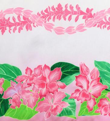 Hula Shantung Pa'u Skirt with Cattleya Lei Print / Luxury Collection / Pink / J3227pi