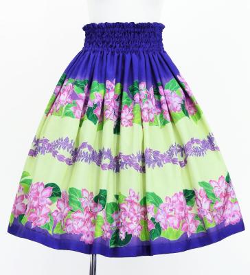 Hula Shantung Pa'u Skirt with Cattleya Lei Print / Luxury Collection / Purple / J3227pu