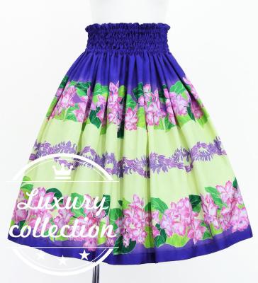 Hula Shantung Pa'u Skirt with Cattleya Lei Print / Luxury Collection / Purple / J3227pu