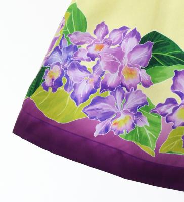 Hula Shantung Pa'u Skirt with Cattleya Lei Print / Luxury Collection / Red Purple /J3227rdpu