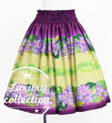 Hula Shantung Pa'u Skirt with Cattleya Lei Print / Luxury Collection / Red Purple /J3227rdpu