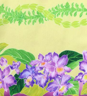 Hula Shantung Pa'u Skirt with Cattleya Lei Print / Luxury Collection / Red Purple /J3227rdpu