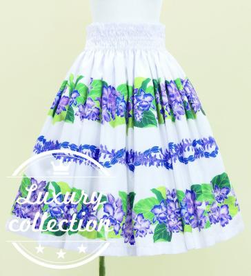 Hula Shantung Pa'u Skirt with Cattleya Lei Print / Luxury Collection / White / J3227wh