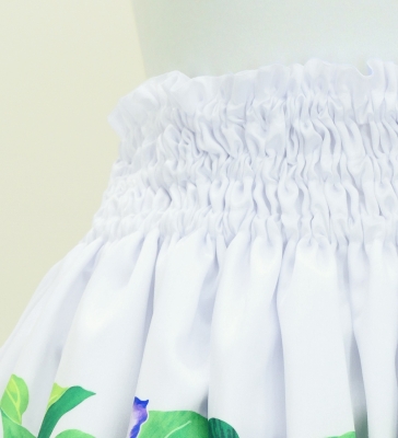 Hula Shantung Pa'u Skirt with Cattleya Lei Print / Luxury Collection / White / J3227wh