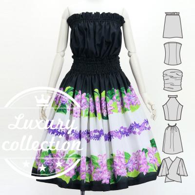 Hula Set up with Cattleya Lei Print / Luxury Collection / Black / J3228bk