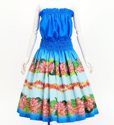 Hula Set up with Cattleya Lei Print / Luxury Collection / Blue / J3228bl