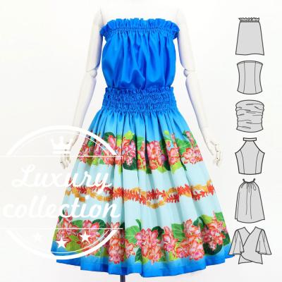 Hula Set up with Cattleya Lei Print / Luxury Collection / Blue / J3228bl