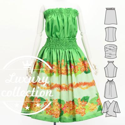 Hula Set up with Cattleya Lei Print / Luxury Collection / Green / J3228gr