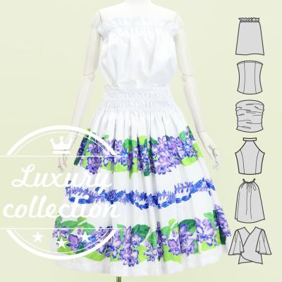 Hula Set up with Cattleya Lei Print / Luxury Collection / White / J3228wh