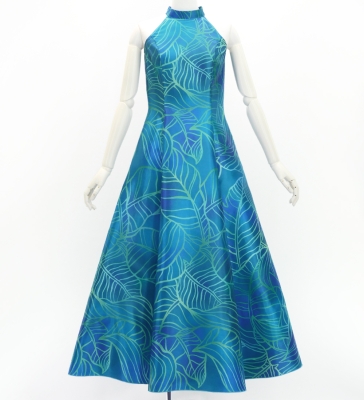 Hula Long Banana Leaf Dress with Shantung / Luxury Collection / Turquoise Blue / J3252tbl