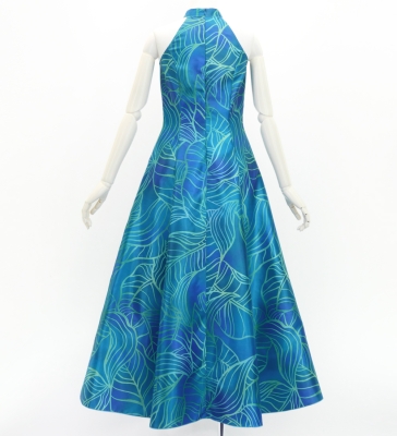 Hula Long Banana Leaf Dress with Shantung / Luxury Collection / Turquoise Blue / J3252tbl