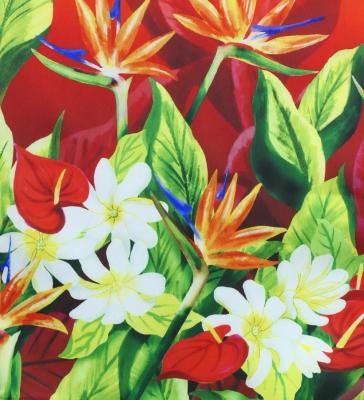 Hula Shantung Pa'u Skirt with Hawaiian Flower & Leaf Print / Luxury Collection / J3255-1