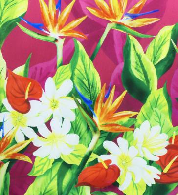 Hula Shantung Pa'u Skirt with Hawaiian Flower & Leaf Print / Luxury Collection / J3255-2