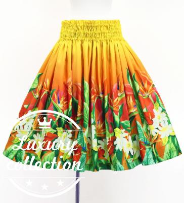 Hula Shantung Pa'u Skirt with Hawaiian Flower & Leaf Print / Luxury Collection / J3255-3