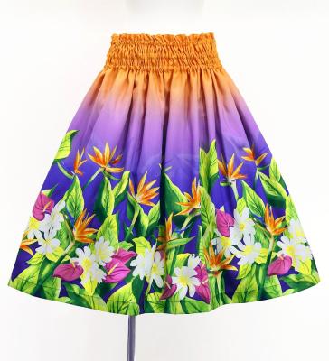 Hula Shantung Pa'u Skirt with Hawaiian Flower & Leaf Print / Luxury Collection / J3255-4