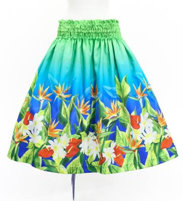 Hula Shantung Pa'u Skirt with Hawaiian Flower & Leaf Print / Luxury Collection / J3255-6