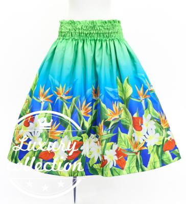 Hula Shantung Pa'u Skirt with Hawaiian Flower & Leaf Print / Luxury Collection / J3255-6
