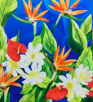 Hula Shantung Pa'u Skirt with Hawaiian Flower & Leaf Print / Luxury Collection / J3255-6