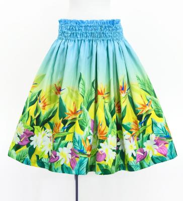 Hula Shantung Pa'u Skirt with Hawaiian Flower & Leaf Print / Luxury Collection / J3255-7