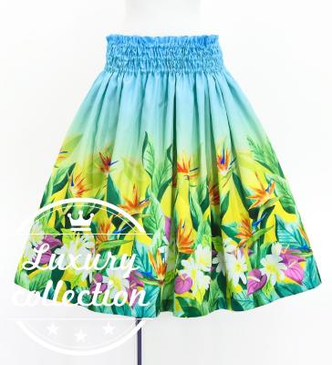 Hula Shantung Pa'u Skirt with Hawaiian Flower & Leaf Print / Luxury Collection / J3255-7
