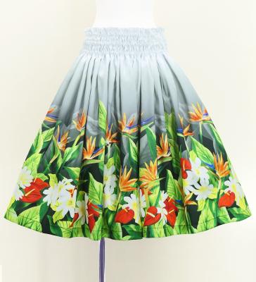 Hula Shantung Pa'u Skirt with Hawaiian Flower & Leaf Print / Luxury Collection / J3255-8