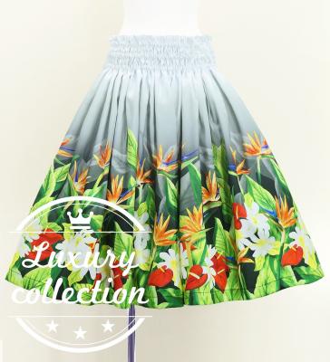 Hula Shantung Pa'u Skirt with Hawaiian Flower & Leaf Print / Luxury Collection / J3255-8