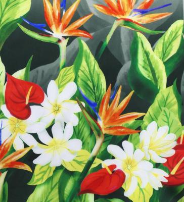 Hula Shantung Pa'u Skirt with Hawaiian Flower & Leaf Print / Luxury Collection / J3255-8