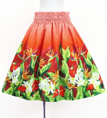 Hula Blouse & Pa'u Set-Up with Hawaiian Flower & Leaf Print / Luxury Collection / J3256-1