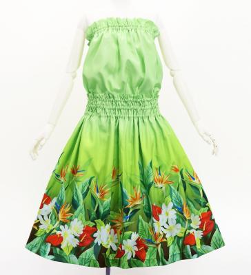 Hula Blouse & Pa'u Set-Up with Hawaiian Flower & Leaf Print / Luxury Collection / J3256-5