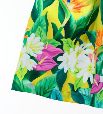 Hula Blouse & Pa'u Set-Up with Hawaiian Flower & Leaf Print / Luxury Collection / J3256-7