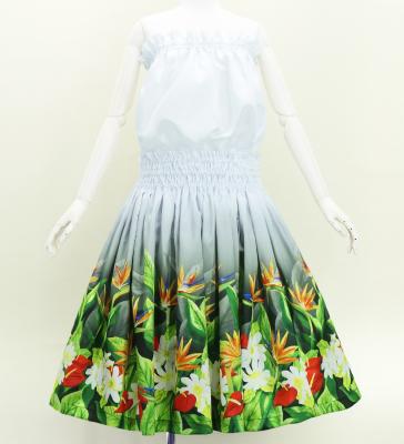 Hula Blouse & Pa'u Set-Up with Hawaiian Flower & Leaf Print / Luxury Collection / J3256-8