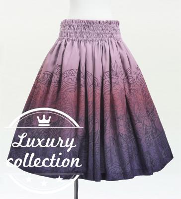 Hula Shantung Pa'u Skirt with Monstera & Kahiko Print / Luxury Collection / J3258-1