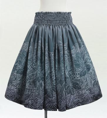 Hula Shantung Pa'u Skirt with Monstera & Kahiko Print / Luxury Collection / J3258-2