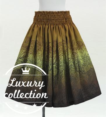 Hula Shantung Pa'u Skirt with Monstera & Kahiko Print / Luxury Collection / J3258-3